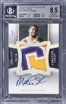 2004-05 Upper Deck Exquisite Collection Limited Logos #MA Magic Johnson Signed Patch Card (#6/50) - BGS NM-MT+ 8.5/BGS 9